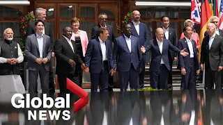 G7 summit: World leaders pose for "family photo" in courtyard of Schloss Elmau Castle