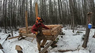 Building a sauna in the North Maine Woods - off grid log cabin -Merry Christmas