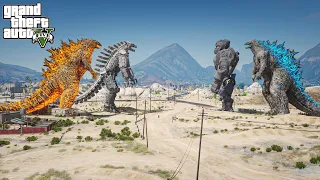 Atomic Godzilla x Mechagodzilla vs Nuclear Godzilla, Mecha Kong - Epic Fight ( GTA V Mods )