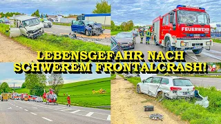 [MEHRERE PERSONEN SCHWEBEN IN LEBENSGEFAHR] - TRANSPORTER KRACHT IN VW | 2 HUBSCHRAUBER | FEUERWEHR