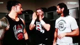 Roman Reigns and Sami Zayn and Seth Rollins