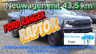 Ford Ranger Raptor aus dem Autohaus direkt auf die Hebebühne zur Unterbodenbehandlung