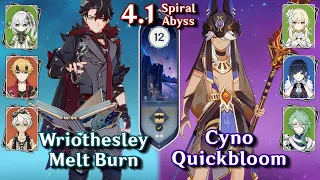C0 Wriothesley Melt Burn & C0 Cyno Quickbloom | Spiral Abyss 4.1 - Floor 12 9 Stars | Genshin Impact