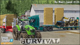 Survival in No Man's Land Ep.135🔹Transporting Produce. Hauling & Stacking Straw Square Bales🔹FS 22