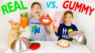 REAL VS GUMMY FOOD CHALLENGE -  Kids Eat a Real Rabbit !?