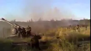 Донецкая обл  Артиллерия Ополчения ведет огонь  Август 2014