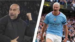 Pep Guardiola crazy reaction on Haaland Hat-trick vs Manchester United