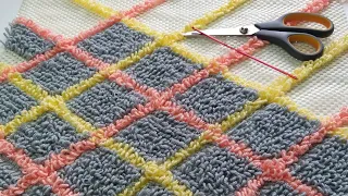 طريقة عمل سجاد صوفي بطريقة سهلة و نتيجة رائعة. how to make a simple yarn rug DIY