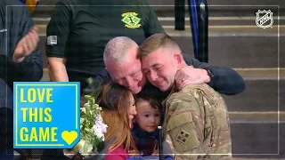 Army sergeant returns to surprise his wife at Avalanche game