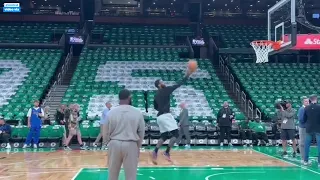 KYRIE IRVINGs USUAL EARLY WARMUP ROUTINE BEFORE TONIGHT GAME 1 OF NBA FINALS VS CELTICS AT TD GARDEN