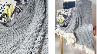 Crochet, Modern, Berry Ridge Texture, Blanket, Crocheted Fringe, Tutorial @DaisyFarmCrafts