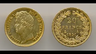 Нумизматика. Золотая монета. Франция, 20 франков 1831 года. Uncirculated.