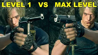 Resident Evil 4 Remake - All Handgun Weapon Damage Comparison (LEVEL 1 VS MAX LEVEL)