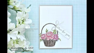 Blossoming Basket in Watercolor Pencils using Stampin Up products with Jenny Hall