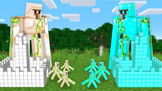 ONE BLOCK CASTLE BATTLE CHALLENGE! IRON GOLEM vs DIAMOND GOLEM! Minecraft NOOB vs PRO! 100% TROLLING