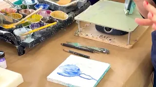 Demonstation of Encaustic Painting with Brush and Handheld Iron