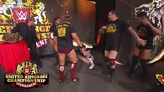 Pete Dunne attacks Sam Gradwell at the end of the first night of the WWE United Kingdom Tournament