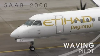 Darwin Airline Saab 2000 Waving Pilots & Turnaround at ZRH