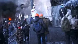 Киев Евромайдан ул  Грушевского 25 01 2014 Революция в Украине Противостояние Беркута и митингующих