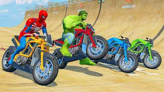 SUPERHERO Competition Challenge | Spiderman, Hulk & Goku Motorbike Jump over the Ocean