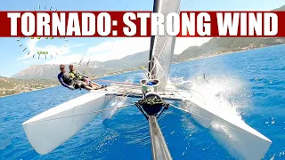 Tornado catamaran 25 KNOTS of wind kite runs