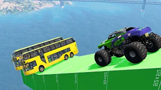 Monster Truck stunts, jumps, crashes, crushing cars, fails #8 - BeamNG Drive Game