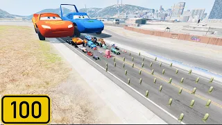 PIXAR CAR vs Big & Small Lightning McQueen Boy, DInoco, Tow Mater vs 100 Nuclear Bomp😱-BeamNG.Drive