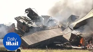 Two-train head-on train collision causes huge fireball - Daily Mail