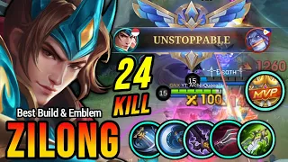 24 Kills!! Zilong NO MERCY with High Critical DMG Build - mobile legends