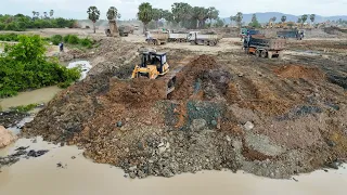 Large Pond Backfill Project Using Top Notch Assembling Equipment Dump Truck, Excavator and Bulldozer