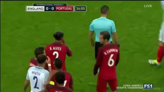 Bruno Alves KUNG FU KICKS Harry Kane In The Head - RED CARD - England vs Portugal 1-0 2016