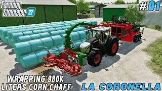 Wrapping 938,000 liters of corn chaff into bales | La Coronella Farm | Farming simulator 22 | ep #01