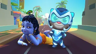 Talking Tom and Friends RUN Challenge! My Talking Tom Hero vs Little Krishna! WHO IS THE BEST?