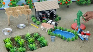 DIY tractor Farm Diorama cow shed with mini hand pump supply | water for animals #2 DIY Farming View