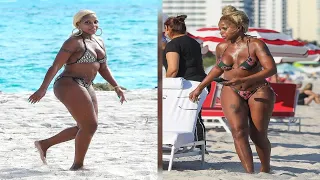 Mary J. Blige, 50, Rocks Tiny Green & Pink Bikini On The Beach In Miami — Photos