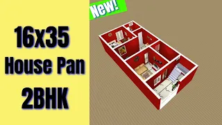 16x35 House Design 2BHK || 2 Bedroom House Plan || 50 Gaj Makan Ka Naksha || 3D Home Design