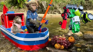 smart bim bim and baby monkey Obi go fishing for tractors
