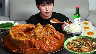 Spicy braised kimchi with pork belly! MUKBANG REALSOUND ASMR EATINGSHOW