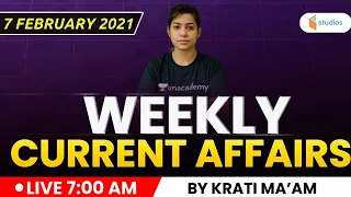 Weekly Current Affairs 2021 | Current Affairs MCQ by Krati Singh | Current Affairs 2021