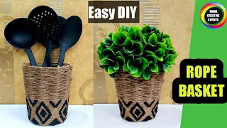 HOW TO MAKE JUTE ROPE BASKET EASILY AT HOME/ JUTE ROPE CRAFT IDEA EASY/ DIY JUTE ROPE BASKET