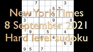 Sudoku solution – New York Times sudoku 8 September 2021 Hard level