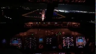 Frankfurt - Cockpit view landing at Frankfurt Airport (FRA) at night