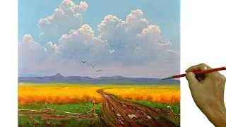 Acrylic Landscape Painting in Time-lapse / Sunny Day in Wheat Field / JMLisondra