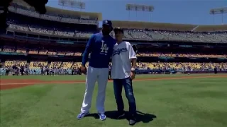 Bob Bradley Throws The First Pitch For The Los Angeles Dodgers