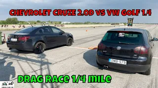 CHEVROLET CRUZE 2.0D Z20S vs VW GOLF 1.4 BLG drag race 1/4 mile 🚦🚗 - 4K UHD