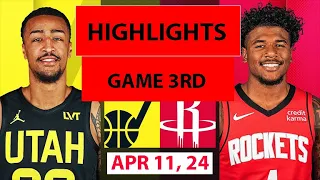 Utah Jazz Vs Houston Rockets  3RD Qtr APR 11,2024| NBA Season