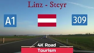 Driving Austria: A1 & B309 Linz - Steyr - 4k scenic drive from Danube valley to The Alps