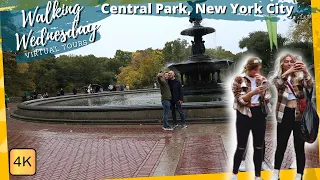 A 4K Virtual Tour of Central Park's Iconic Landmarks on a Rainy Fall Day Bike Ride in New York City