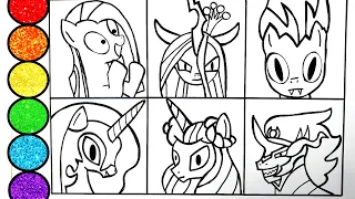 How to draw MLP Villains- Pinkamena Flutterbat Chrysalis and other- Glitter Painting