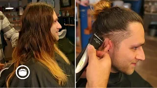 Long Hair with Taper Fade Barbershop Haircut